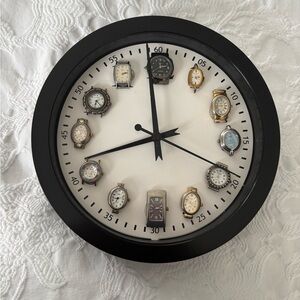 Quirky Black Wall Clock with Watch Accents